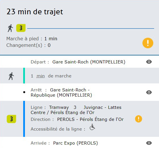 Voici l'itinéraire du centre ville de Montpellier arrêt "Gare Saint-Roch" au parc des expositions de Montpellier 