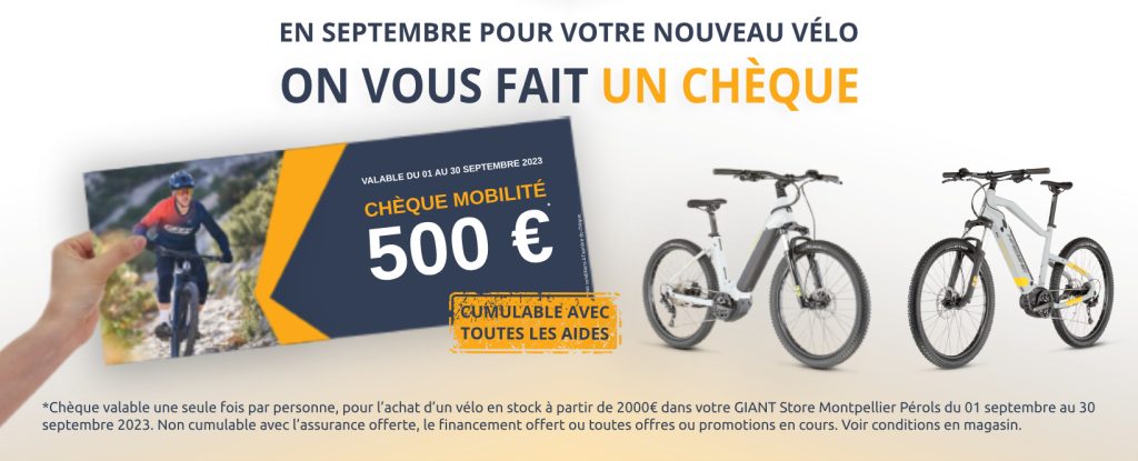 Chèque mobilité de 500€ offert du 1er au 30 septembre en ligne et en magasin chez E-GRIM Montpellier 